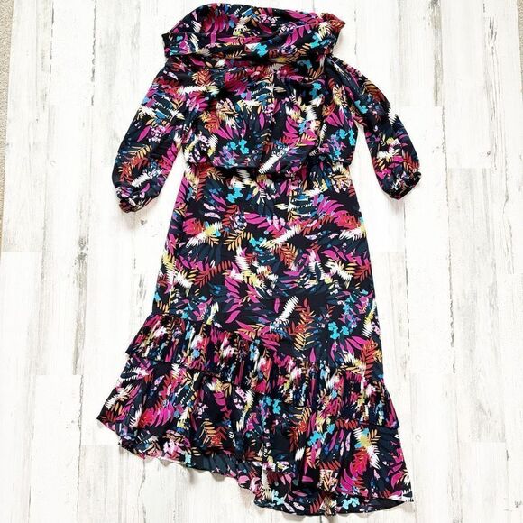 SALONI Navy Fern Lexie Off the Shoulder Dress Size 8 - Picture 4 of 6